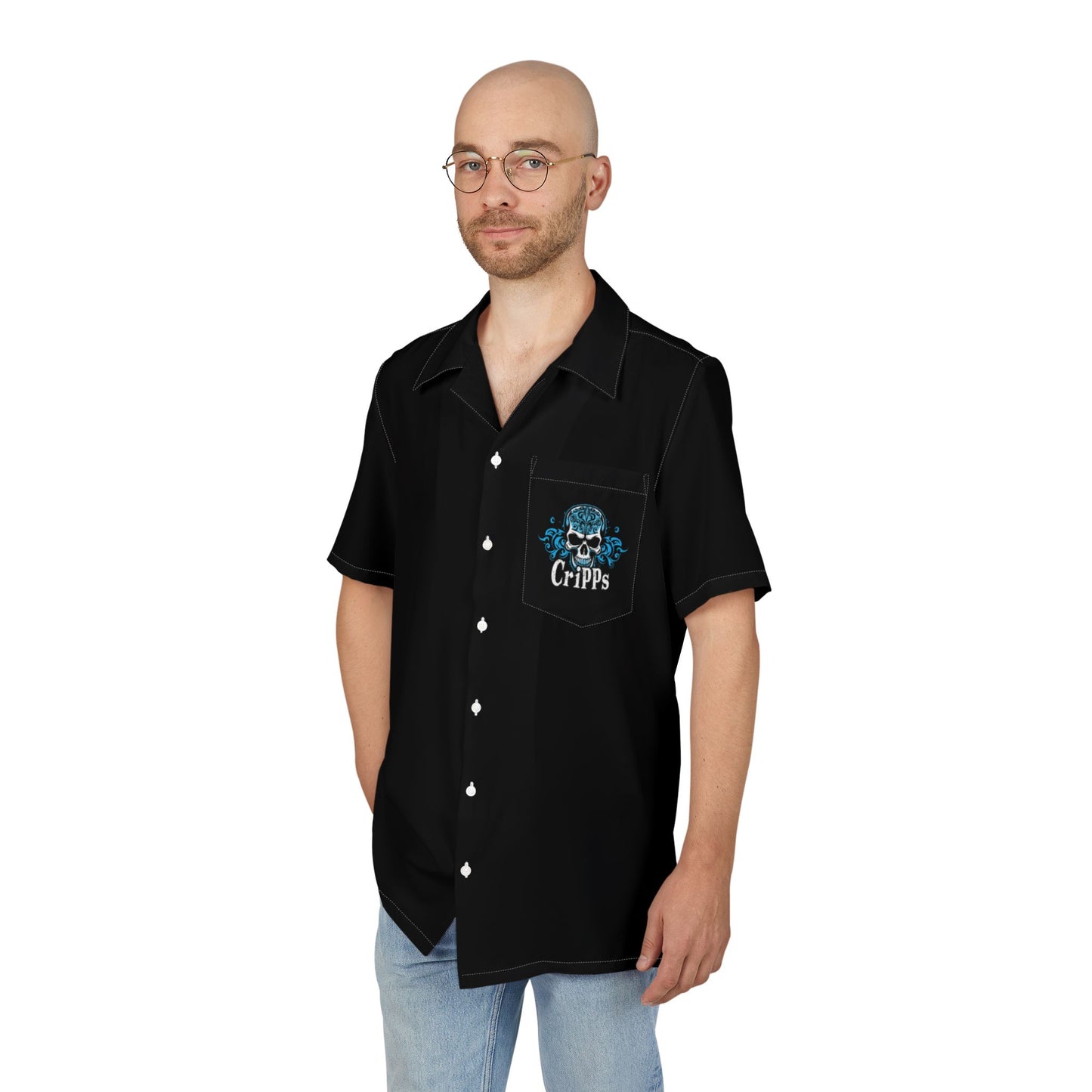 Cripps Skull - Button Down w/ White Stitching on Black
